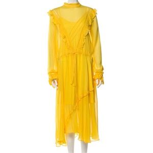 Preen Line By Thornton Bregazzi Yellow Cascade Ruffle Asymmetric Dress Boho M